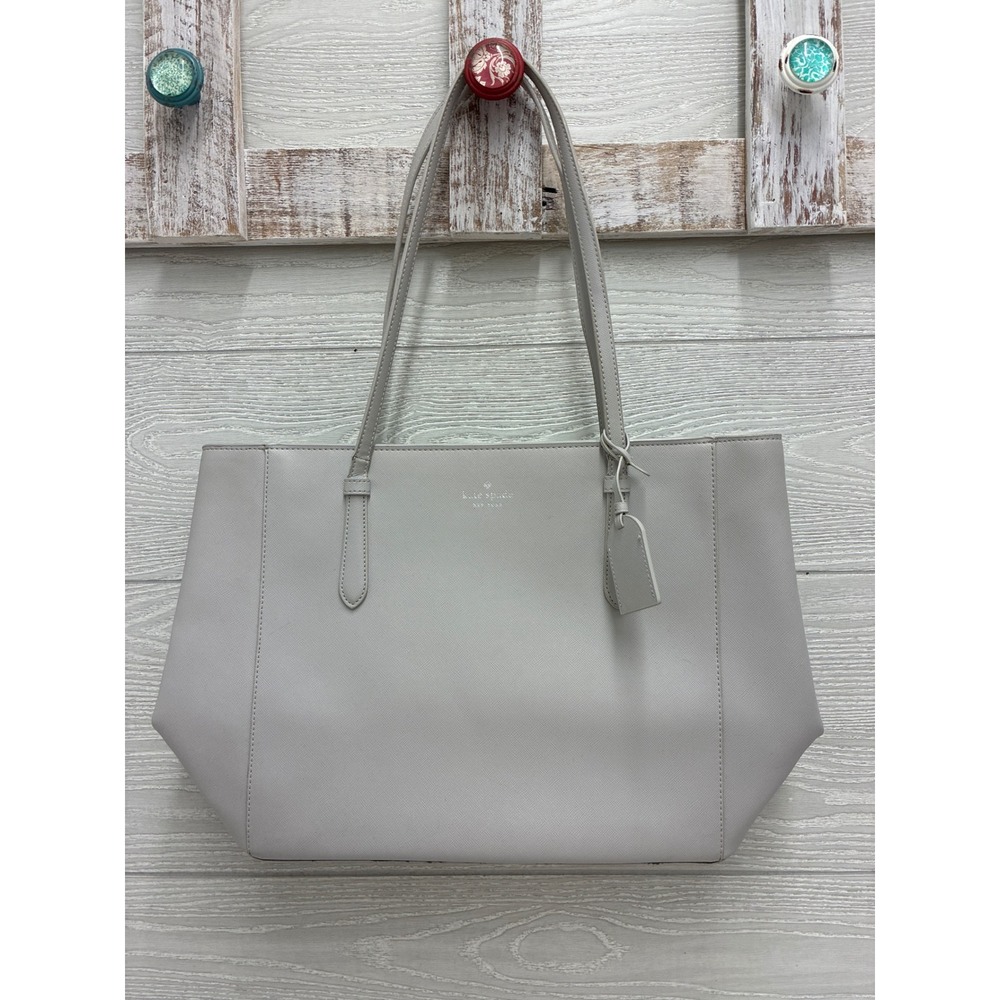 Kate Spade Schuyler Medium Platinum Gray Leather Tote Bag